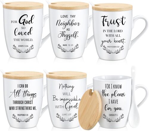 Patelai 6 Set Christian Gift for Women Men Bible Verse Mug, English