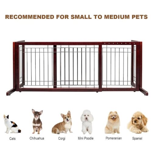 VINGLI 71W x 11D x 21H Adjustable Free Standing Dog gate for House Doorways Stairs Cherry