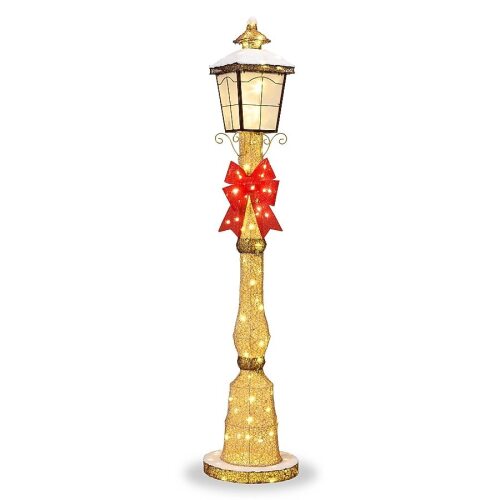Large Outdoor Christmas Lamppost Decoration 6ft Tall with Lighted Bow 100 LEDs