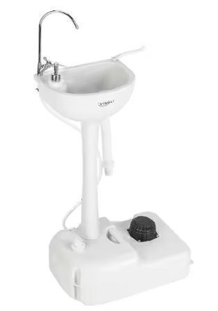 40.1" H White Portable Camping Sink with Towel Holder & Soap Dispenser & Wheels, 5 Gal. Tank