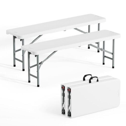 VINGLI 4 FT Set of 2 Plastic Folding HDPE Bench/Portable in/Outdoor Picnic Party Camping Dining Seat White
