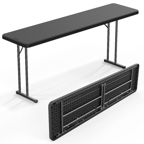 VINGLI 6 FT Narrow Folding Table with Premium Quality HDPE Material and Sturdy Metal Frame Perfect for Buffet Black