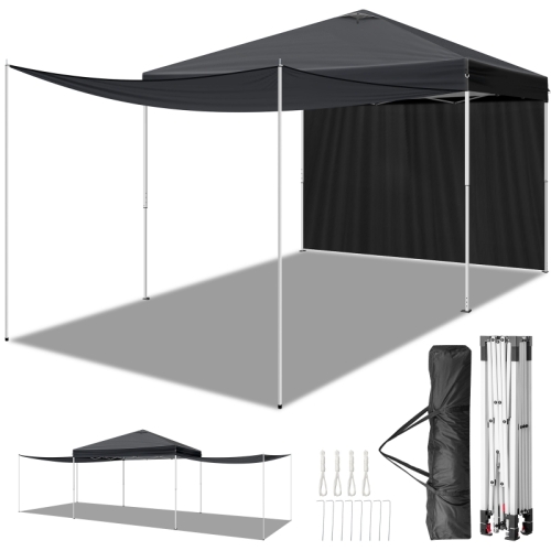 Ktaxon 10ft x 10ft Pop Up Folding Canopy Tent with 2 Sidewall Carry Bag Gazebo for Events, Parties, Camping Shelter Gray