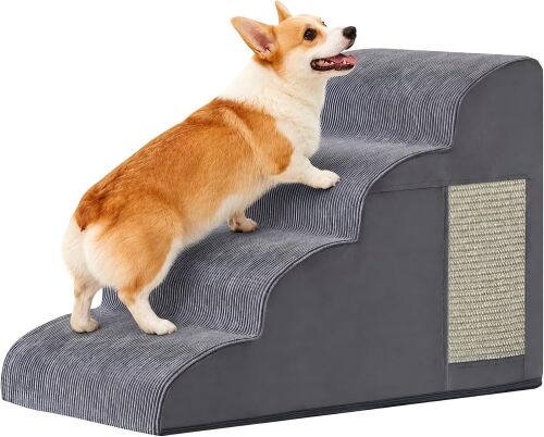 Ahpmeoa Dog Stairs for Small Dogs 19.7" H, Dog Ramp for Bed, 4-Step, Grey