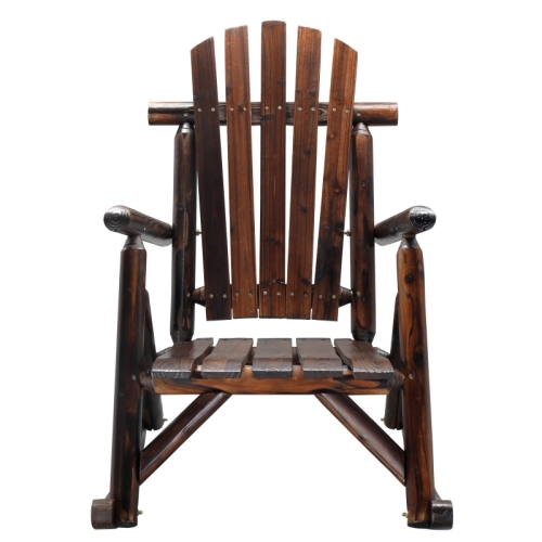 26 in Outdoor Wooden Rocking Chair Patio Adirondack Rocker for Garden Porch Yard, Fir Wood Slatted Seat Rustic High Back Carbonized