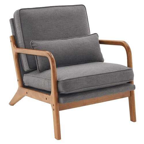 VINGLI Mid Century Modern Accent Chair/Soild Wood Padding Lounge Armchairs Side Sitting Chairs for Living Room Linen Dark Grey