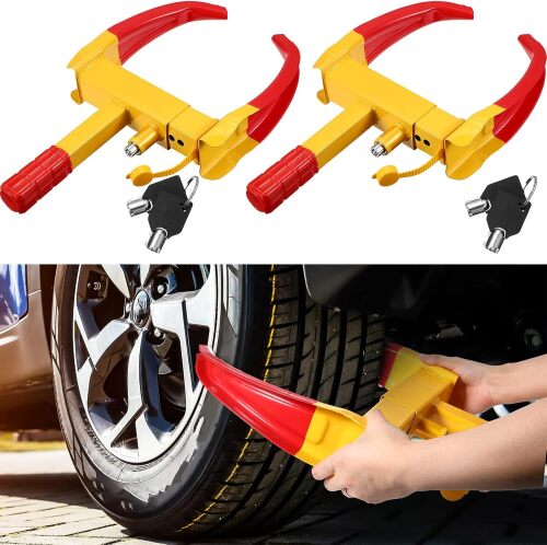 2 Pcs Wheel Lock for Cars, Heavy Duty Trailer Wheel Lock Universal Security Anti Theft Tire Clamp for Vehicles Boot Camper SUV ATV Boat Motorcycle Deterrent(Red)
