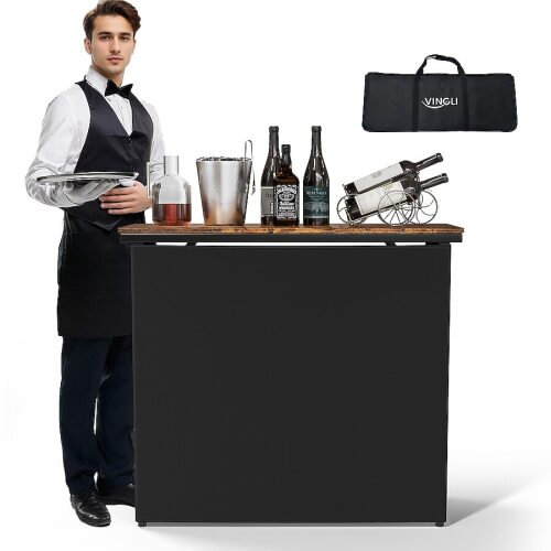 VINGLI 39H Portable Pop Up Bar Table Commercial Grade with Skirt for Wedding Ceremony Events/Folding Bar Table for Events Natural