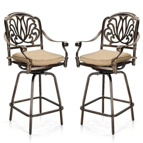 VINGLI Outdoor Swivel Bar Stools Cast Aluminum Set of 2 All-Weather Bar Dining Chairs for Patio Elizabethan Style Bronze