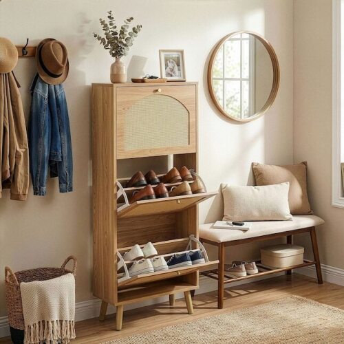 FcH Rattan Panel 3 Flip Drawer Shoe Cabinet 21.26 W
