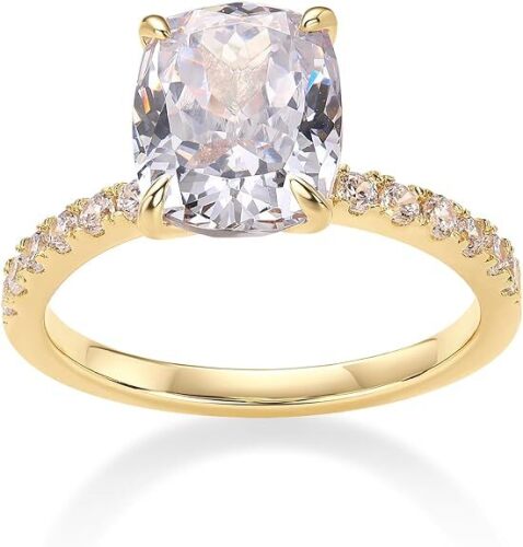 PAVOI 14K Gold Plated Engagement Rings for Women, CZ Promise Wedding Band