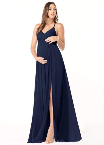 Azazie Annabelle A-Line V-Neck Pleated Mesh Floor-Length Dress