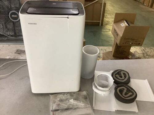 Toshiba 9,000 (DOE) BTU Portable Air Conditioner Cools 385 sq. ft. W/ Cooling, Dehumidifier, Ventilating, 24-Hour Timer in White - Cracked Plastic