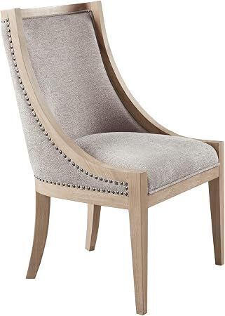 Martha Stewart Farmhouse Recessed Arm Chair, Nailhead Trim, Solid Wood Legs, Elmherst - Linen Color