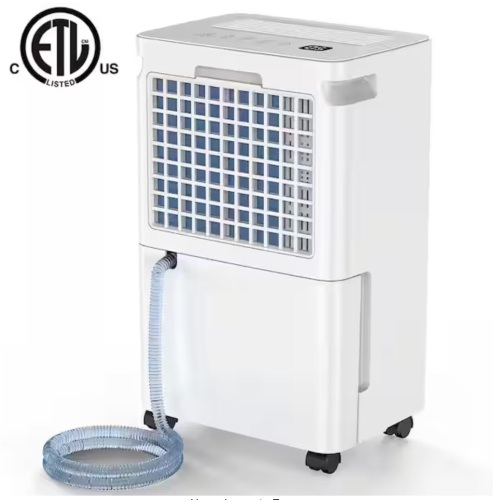 Edendirect 30 pt. 2,500 sq.ft. Dehumidifier for Basement in White with Smart Dry, Drain Hose and Bucket, 35dB Ultra Quiet, Timer