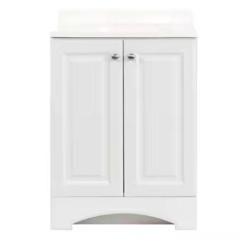 Glacier Bay 25 in. Single Sink White Freestanding Bath Vanity with White Cultured Marble Top