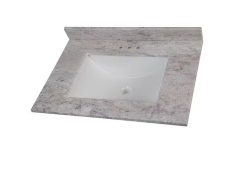 Home Decorators Collection 31 in. W x 22 in. D Cultured Marble White Rectangular Single Sink Vanity Top in Winter Mist