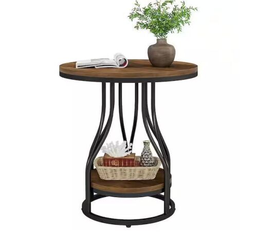 BYBLIGHT Kerlin 19.7 in. Brown Rustic Round Wood Side Table