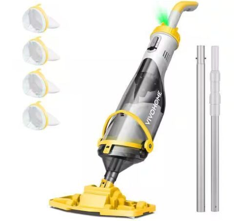 VIVOHOME Cordless Handheld Pool Cleaner with Telescopic and Extension Poles for Pools/Spas/Hot Tubs, up to 18.5 GPM in Yellow
