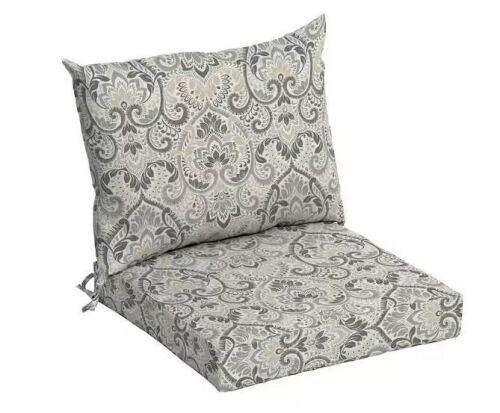 Lot of (2) ARDEN 21 in. x 21 in. Neutral Aurora Damask Outdoor Dining Chair Cushion