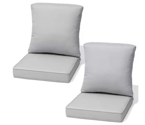 CLOUDFLY 21 in. x 22 in. x 3.5 in. Outdoor Couch Cushion in Light Gray 2 Pieces Replacment Patio Deep Seat Cushion with Straps