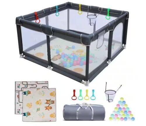 21 .65 in.H Removable Enclosures for Indoor and Outdoor, Baby Playpen with Zipper Gate and Mat
