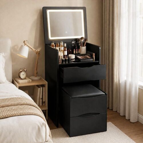 Compact 3 in 1 Vanity Desk with Flip Top Mirror