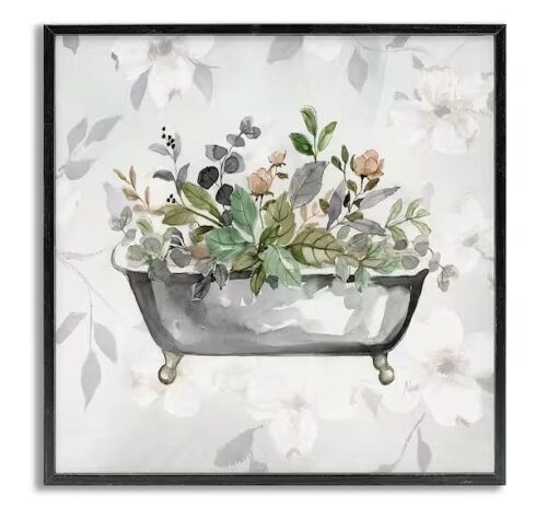 Leaf Patterned Bath by Nan Gray Framed Giclee Art Print Typography 17 in. x 17 in.
