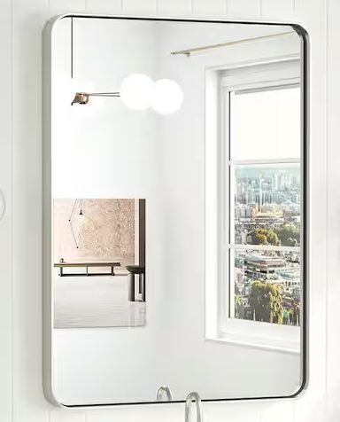 24 in. W x 36 in. H Modern Rectangular Brushed Nickel Aluminum Framed Wall Mirror