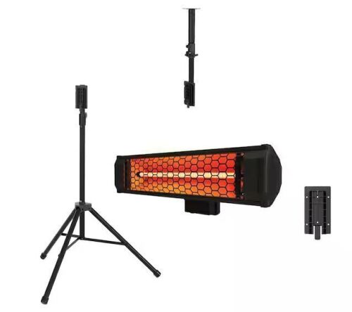 HEAT STORM Tradesman 1500-Watt Electric Indoor/Outdoor Quartz Infrared Portable Space Heater w/Tripod Wall and Ceiling Mount, Black