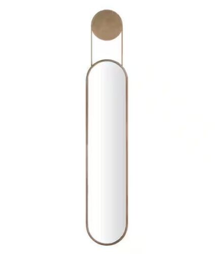 DANYA B 8.75 in. x 50.25 in. Mid-century Modern Antique Brass Oval Hanging Decorative Wall Mirror