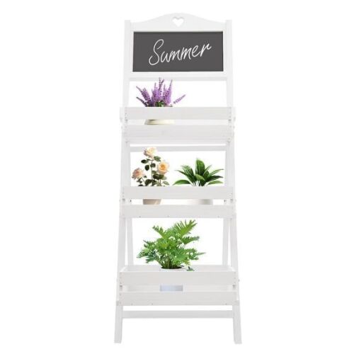 3 Tier Plant Stand, Foldable Wooden Plant Rack with Chalkboard