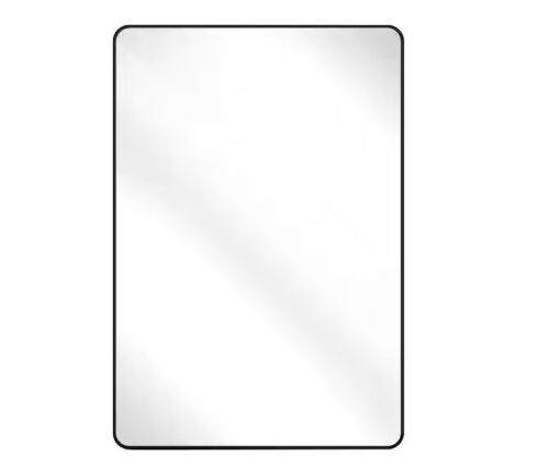 24 in. W x 36 in. H Rectangular Aluminum Alloy Framed Rounded Black Wall Mirror