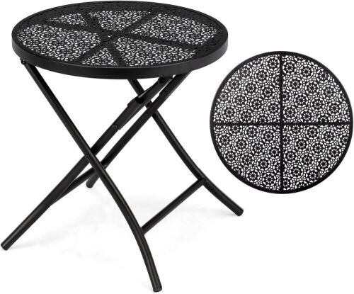 VINGLI Outdoor Folding Side Table with Chic Hollow Pattern