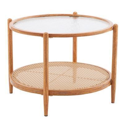 VINGLI 25.6-in W Round Water-Wave Glass Metal Center Table Natural Vibe