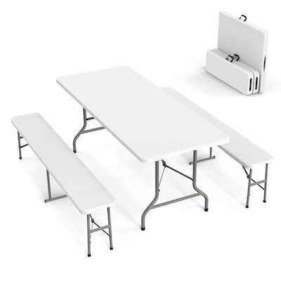 VINGLI 3 Piece White Folding Picnic Table Set