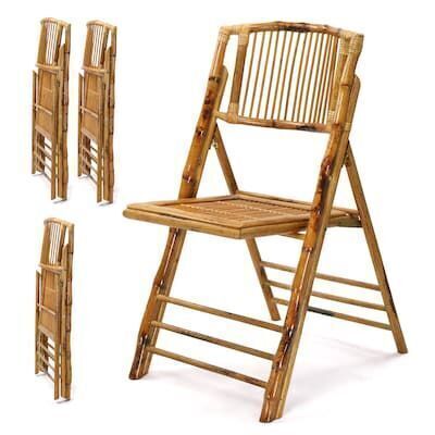 VINGLI 4-Pack Bamboo Folding Dining Wood Chairs Comfortable Seat Brown