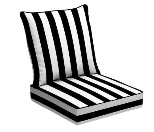 ARDEN 24 in x 24 in 2-Piece Foam Deep Seating Outdoor Lounge Chair Cushion in Black Cabana Stripe