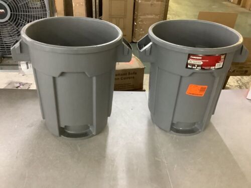 Lot of (2) Husky 10 gal. Grey Heavy Duty Commercial Outdoor Trash Can