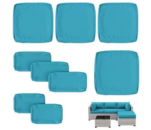 WNP 9-Pieces 25.6 in. Outdoor Patio Replacement Slip Covers for 4-Seater Furniture Cushion Lake Blue (Covers Only)