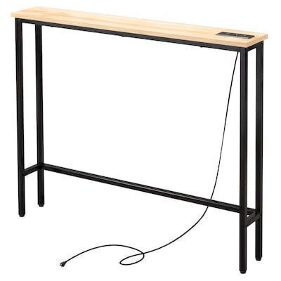 39.37in Oak Triamine Iron Entryway Table with Plugs