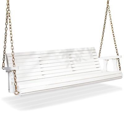 VINGLI 5 FT 3-Seater White Wooden Porch Swing with Hanging Chains