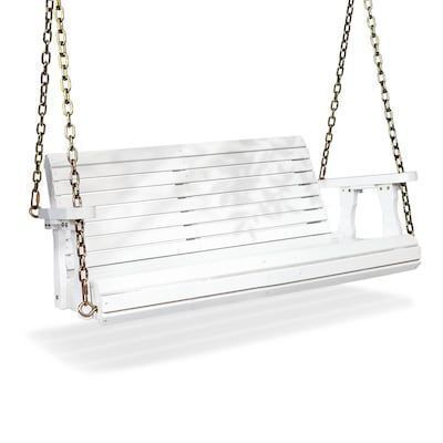 VINGLI 4 FT 2-Seater White Wooden Porch Swing with Hanging Chains