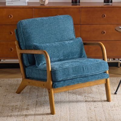 Blue Mid Century Solid Wood Accent Chair