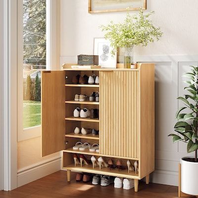 VINGLI 14.2D x 31.3W x 44.5H 6 Tier Large Wooden Entryway Shoe Storage Cabinet with Adjustable Shelves