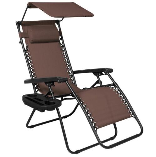 Folding Zero Gravity Recliner Patio Lounge Chair w/ Canopy Shade