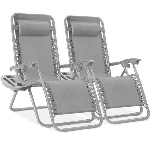 Set of 2 Adjustable Zero Gravity Patio Chair Recliners w/ Cup Holders