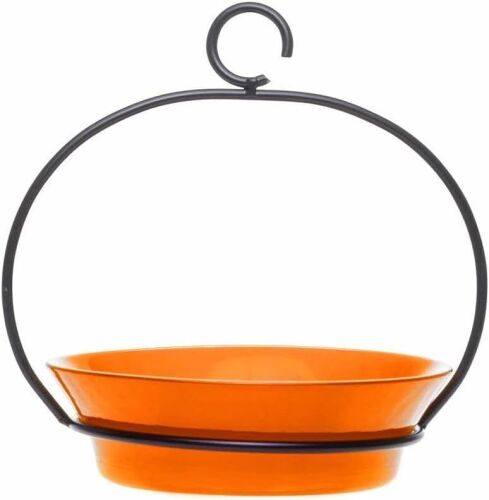 Cuban Hanging Bird Bath or Feeder, Recycled Glass, 20.3 oz Capacity, Orange