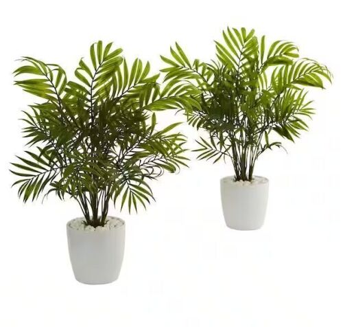 Nearly Natural Palms Artificial Plant in White Planter (Set of 2)