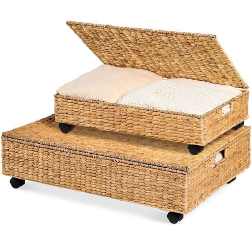 2 PC Water Hyacinth Nesting Underbed Storage Baskets